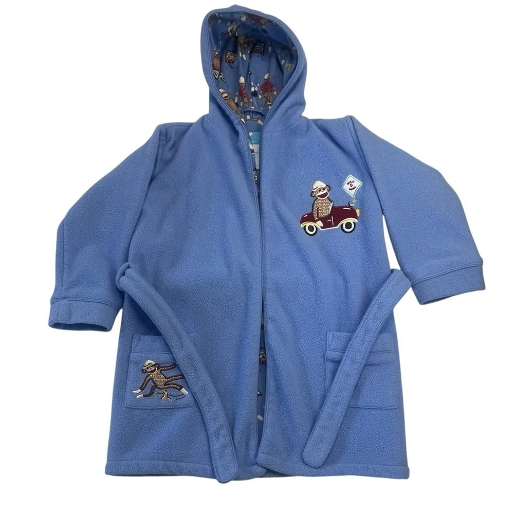 Nick & Nora Toddlers Sock Monkey Robe With Pockets Blue Size 4